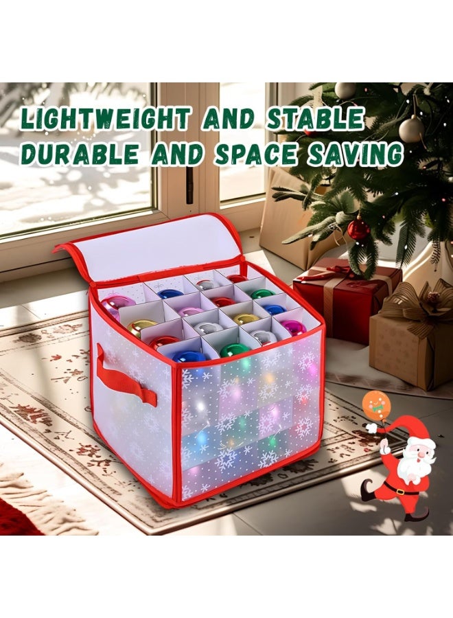 Christmas Ornament Storage Box with 64 Compartments, Each 7.5 cm, Zippered Snowflake Design Bauble Organizer with Handles, 12 Inch Vinyl Plastic Decoration Box for Baubles (Snowflake) - Image 5