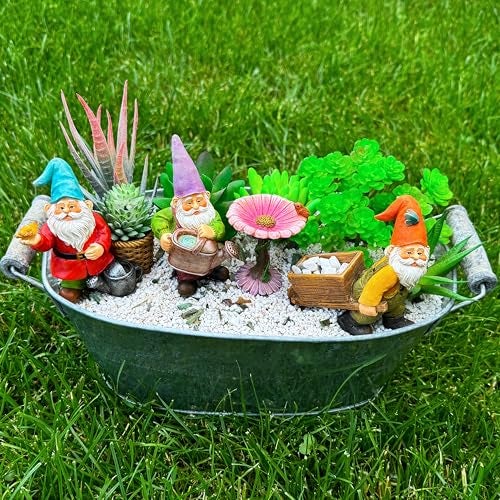 Mood Lab Miniature Gardening Gnomes Set of 4 pcs - 3,5" H Garden Gnome Figurines & Accessories Kit - Outdoor or House Decor - Image 5
