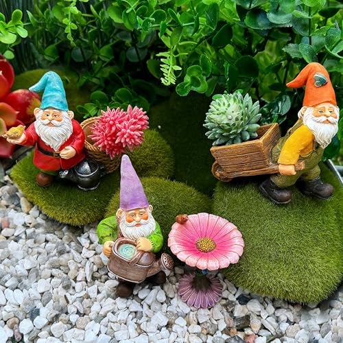 Mood Lab Miniature Gardening Gnomes Set of 4 pcs - 3,5" H Garden Gnome Figurines & Accessories Kit - Outdoor or House Decor - Image 4