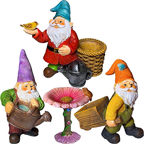 Mood Lab Miniature Gardening Gnomes Set of 4 pcs - 3,5" H Garden Gnome Figurines & Accessories Kit - Outdoor or House Decor - Image 1
