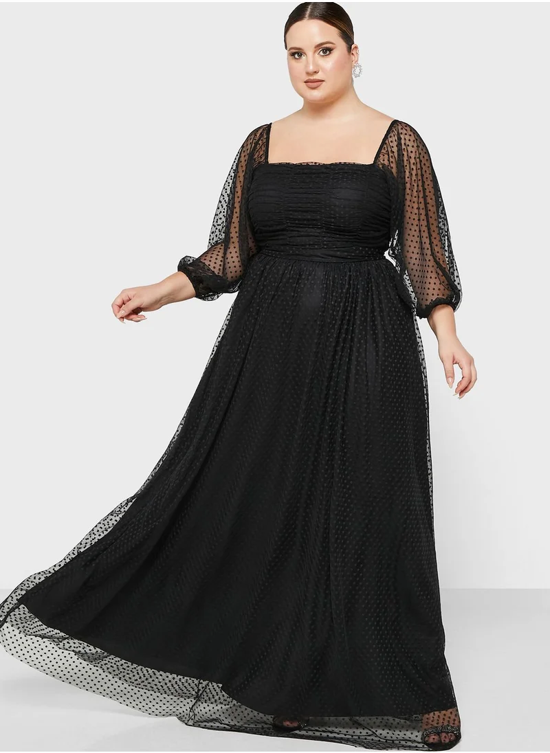 Khizana Dotted Mesh Overlay Maxi Dress