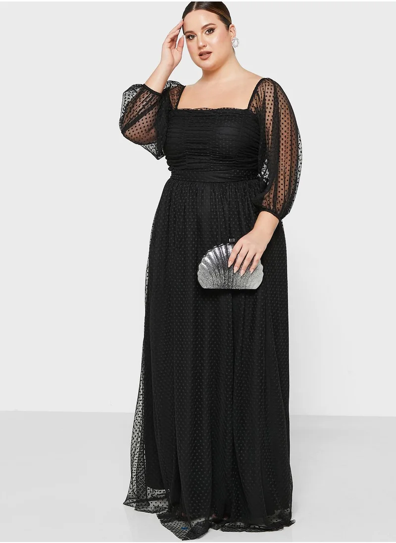 Khizana Dotted Mesh Overlay Maxi Dress