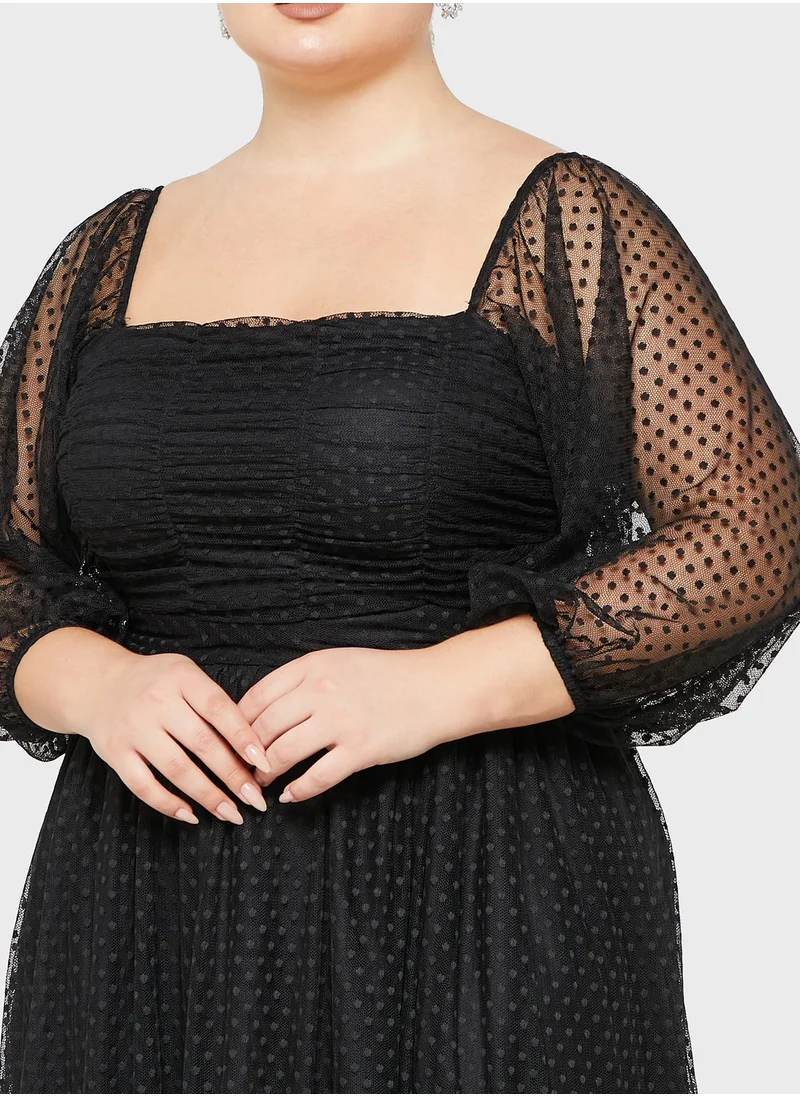Khizana Dotted Mesh Overlay Maxi Dress