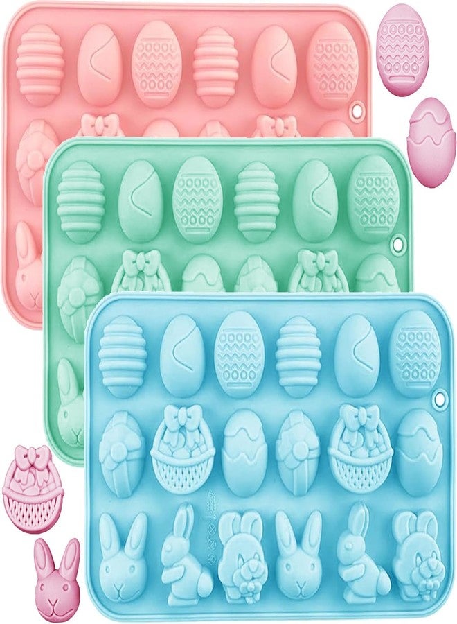 Skytail 3pc 18 Slot Easter Silicone Chocolate Molds Bunny Egg Gummy Candy Molds Bunny Rabbit Shapes for Baking Easter Party Chocolate Sweets Snacks Cupcake Muffin Ice Cube Jelly Resin Soap Wax Melts - Image 1