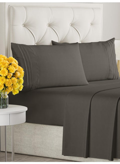 King Size 4 Piece Sheet Set - Comfy Breathable & Cooling Sheets - Hotel Luxury Bed Sheets for Women & Men - Deep Pockets, Easy-Fit, Extra Soft & Wrinkle Free Sheets - Charcoal Oeko-Tex Bed Sheet Set