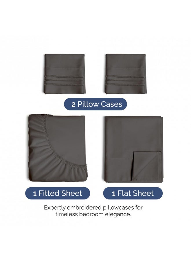 CGK Unlimited - King Size 4 Piece Sheet Set - Comfy Breathable & Cooling Sheets - Hotel Luxury Bed Sheets for Women & Men - Deep Pockets, Easy-Fit, Extra Soft & Wrinkle Free Sheets - Charcoal Oeko-Tex Bed Sheet Set - Image 1