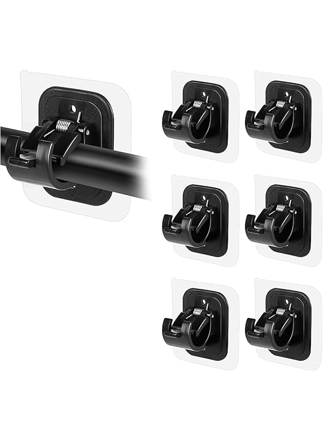 erorex 6 Pack No Drill Curtain Rod Brackets, Self Adhesive No Drilling Curtain Rod Holder Hooks, Nail Free Curtain Rod Hangers Save Space for Bathroom Kitchen Home -（Black）