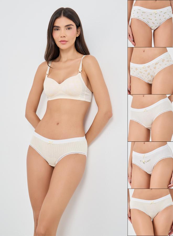 Styli Pack of 5 - Printed Ribbed Full Briefs with Contrast Trim - Image 1