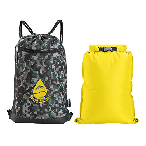 Skog Ã… Kust Skog Kust GymSak Patented 2in1 Drawstring Cinch Bag with Removable Waterproof Dry Bag Camo Yellow - Image 1