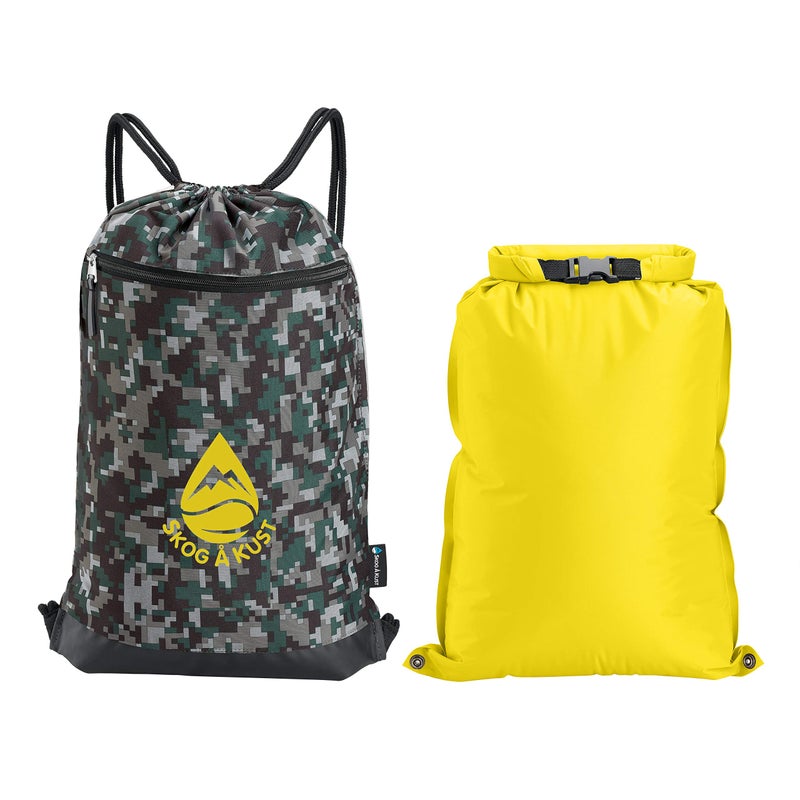 Skog Ã… Kust Skog Kust GymSak Patented 2in1 Drawstring Cinch Bag with Removable Waterproof Dry Bag Camo Yellow - Image 2