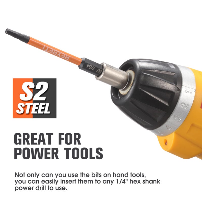 REXBETI REXBETI 12 Piece Hex Head Allen Wrench Screwdriver Bit Set, 1/4 Inch Hex Shank S2 Steel Magnetic 3 Inch Long Drill Bits, 1/16-3/8 Inch(Hex Head)  - Image 3