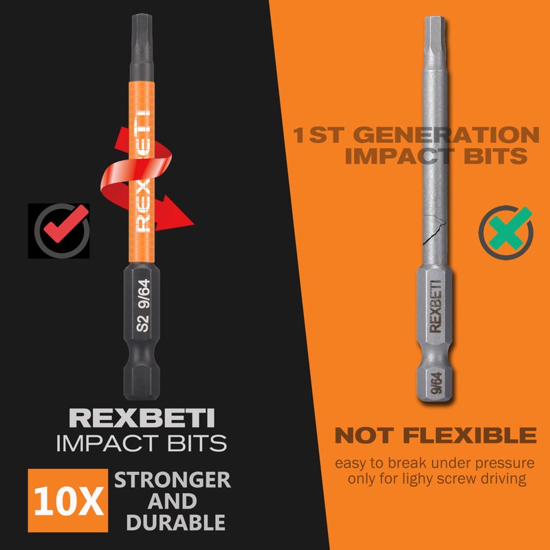 REXBETI REXBETI 12 Piece Hex Head Allen Wrench Screwdriver Bit Set, 1/4 Inch Hex Shank S2 Steel Magnetic 3 Inch Long Drill Bits, 1/16-3/8 Inch(Hex Head)  - Image 2