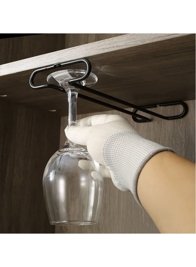 SYOSI Wine Glass Racks, Wall Mounted Stainless Steel Hanging Wine Glass Rack, Under Cabinet Stemware Rack, for Kitchen Bar Pub, Black, 2 Pack  - Image 5