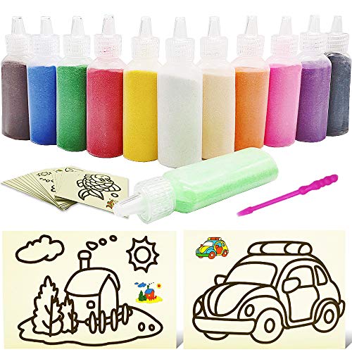 Zddaoole 32 PCS Art Sand Kit  12 Color Scenic Sand With 20 Sheets Sand Art Painting Cards Set DIY Arts and Crafts 125oz Bottles - Image 1