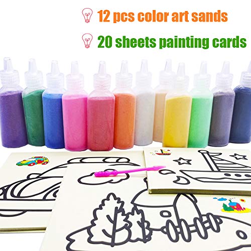 Zddaoole 32 PCS Art Sand Kit  12 Color Scenic Sand With 20 Sheets Sand Art Painting Cards Set DIY Arts and Crafts 125oz Bottles - Image 5