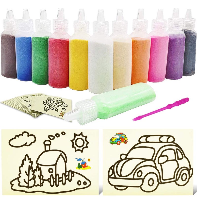Zddaoole 32 PCS Art Sand Kit  12 Color Scenic Sand With 20 Sheets Sand Art Painting Cards Set DIY Arts and Crafts 125oz Bottles - Image 3