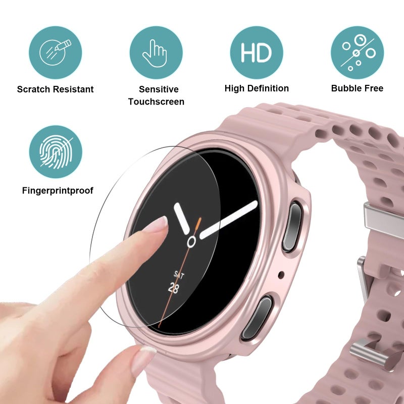 HASDON [6+6Pack Screen Protector Case for Samsung Galaxy Watch 8 44mm, Bubble Free Anti-Fog Tempered Glass Film and Waterproof Hard PC Protective Bumper No Water Collected Protective Cover Set - Image 3