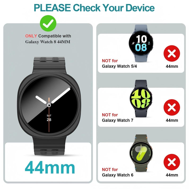 HASDON [6+6Pack Screen Protector Case for Samsung Galaxy Watch 8 44mm, Bubble Free Anti-Fog Tempered Glass Film and Waterproof Hard PC Protective Bumper No Water Collected Protective Cover Set - Image 2