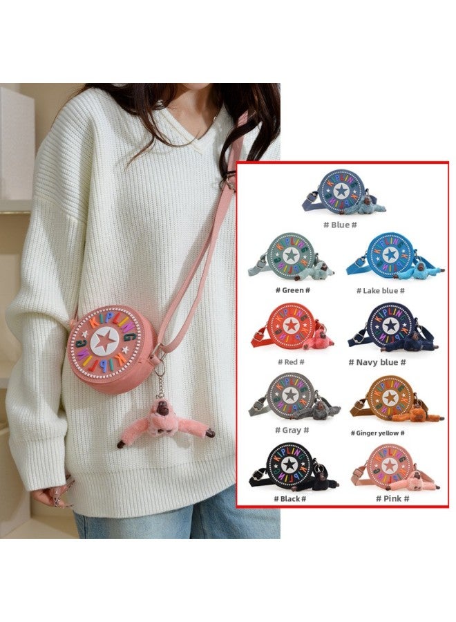 Mini Cute Women's Shoulder Bag Round Nylon Cloth Crossbody Bag Ultra Light Water-repellent Small Bag Women's Shopping Crossbody Bag-Color:Red-Size:With Pendant  - Image 3