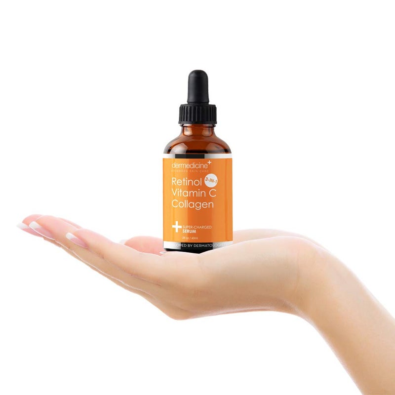 Dermedicine Retinol Vitamin C Collagen | Super Charged Anti-Aging Serum for Face | Pharmaceutical Grade Quality | Helps Smooth & Plump Fine Lines & Wrinkles & Brightens for Younger Skin | 2 fl oz / 60 ml - Image 3