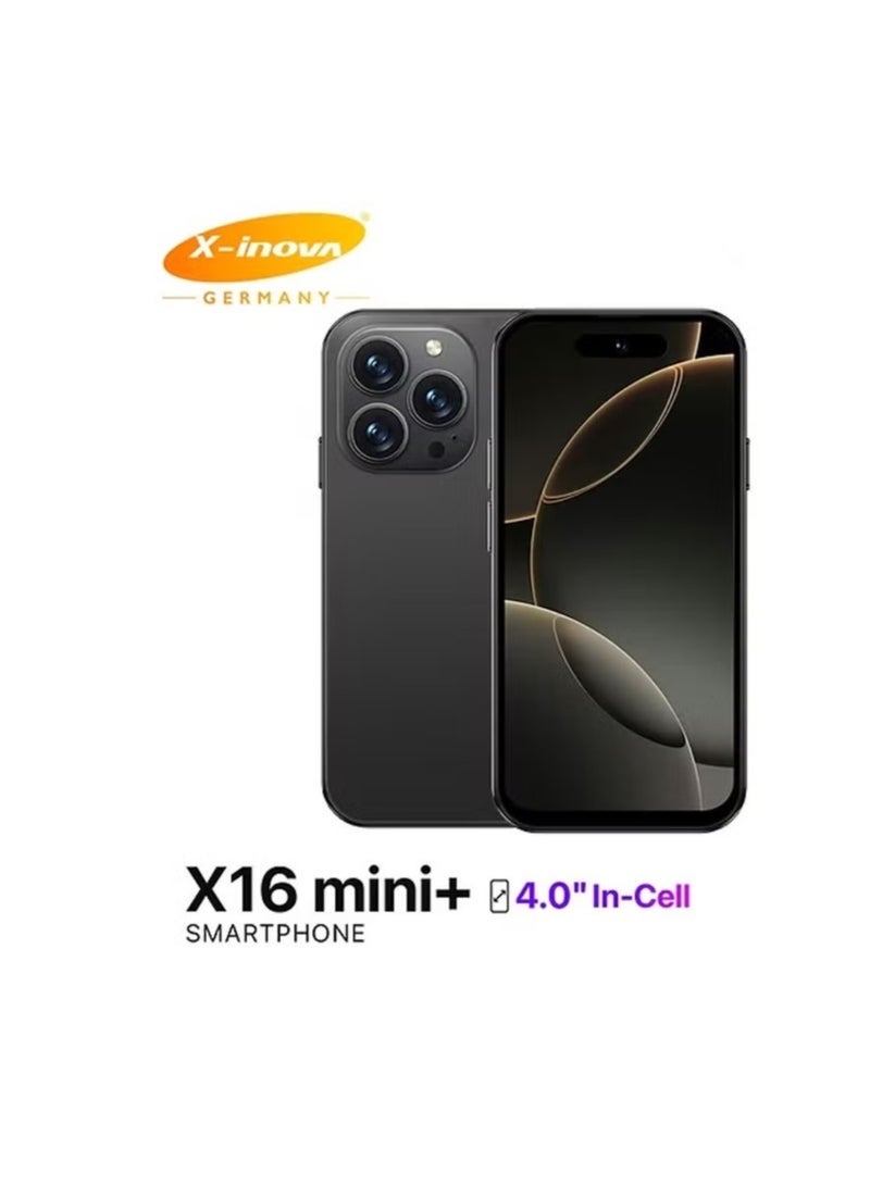 X-Inova X16 Mini+ 4-Inch Compact Android Smart Phone | 4GB RAM 64GB Storage | 13MP Ultra Clear Rear Camera | Dual SIM 4G LTE | Face Unlock | Lightweight Pocket Mobile Phone – Black  - Image 1
