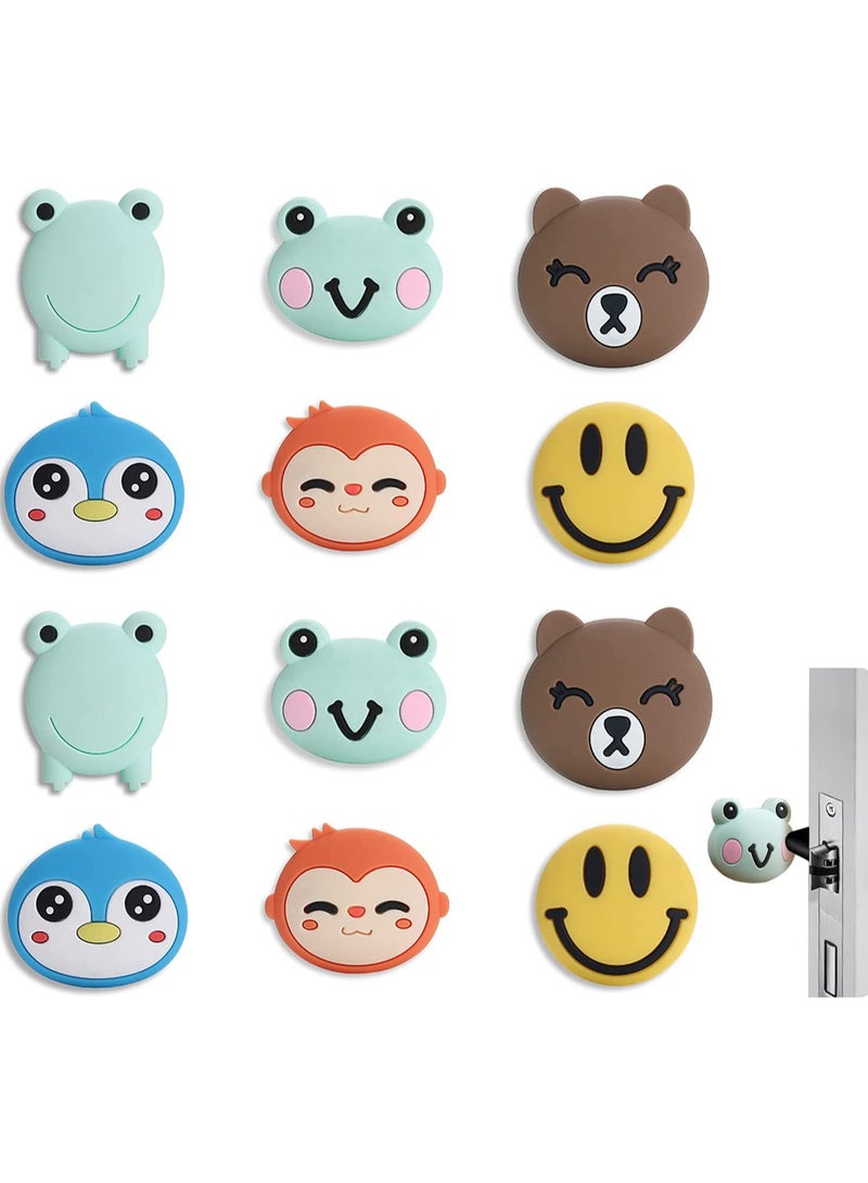 12 Pieces Door Knob Wall Shield Cartoon Self Adhesive Sticker Silicone Door Handle Bumper Cute Animals Rubber Protector for Wall  Protect Furniture Reduce Noise - Image 1