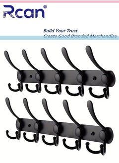Rcan 2 Pack Stainless Steel Wall Hanger With 5 Hooks Coat Hooks for Hanging Wall Mounted Wall Hooks Rack for Bathroom Bedroom Wall Coat Hanger for Clothes Hat Jacket Clothing  - Image 1