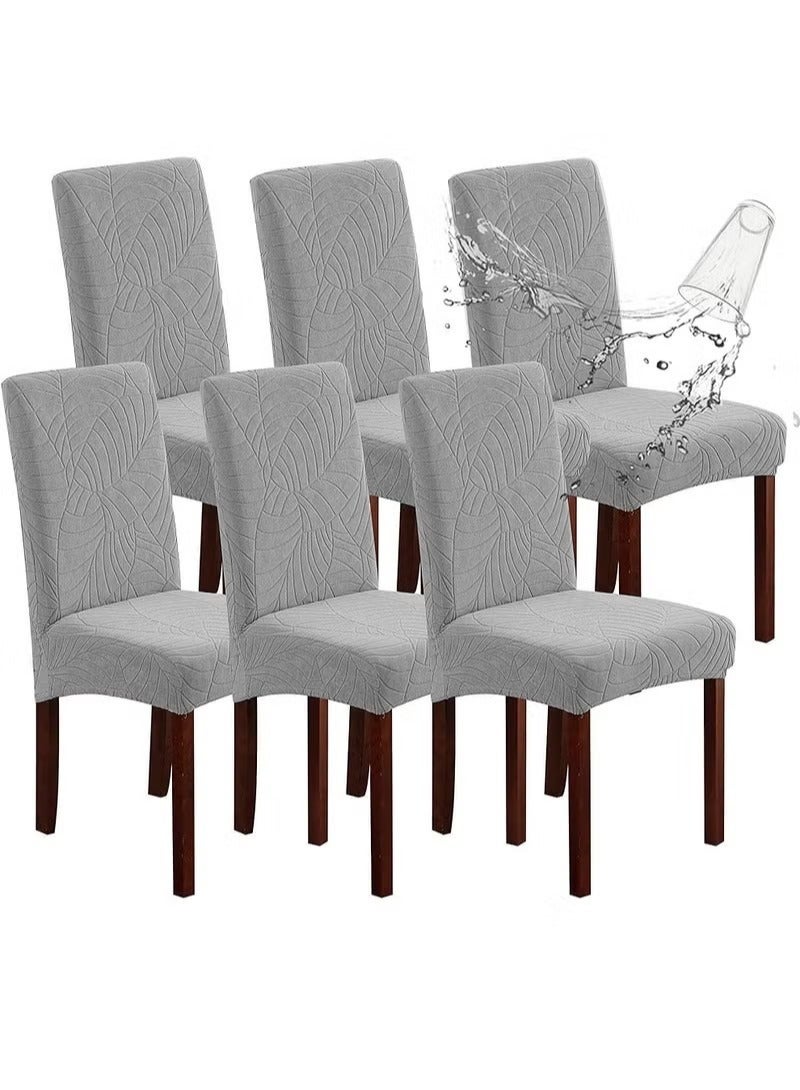 Beauenty Waterproof Chair Covers for Dining Room, Stretch Jacquard Dining Chair Slipcovers, Removable Washable Chair Protector for Kitchen, Hotel, Restaurant, (6 PCS,Light-gray) - Image 1