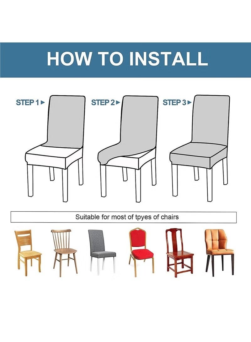 Beauenty Waterproof Chair Covers for Dining Room, Stretch Jacquard Dining Chair Slipcovers, Removable Washable Chair Protector for Kitchen, Hotel, Restaurant, (6 PCS,Light-gray) - Image 4