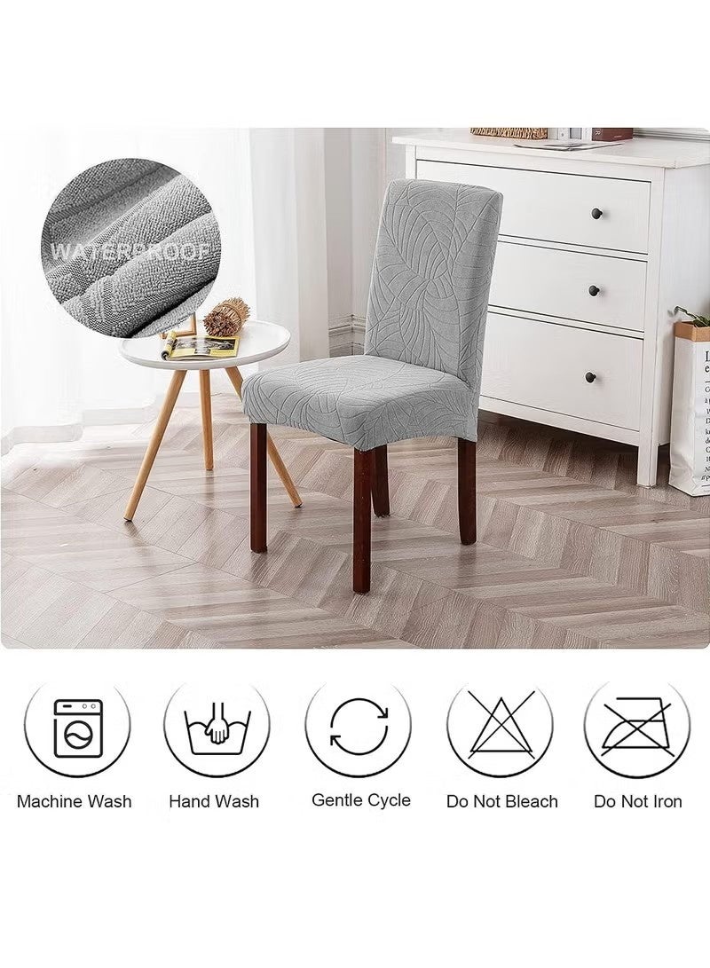 Beauenty Waterproof Chair Covers for Dining Room, Stretch Jacquard Dining Chair Slipcovers, Removable Washable Chair Protector for Kitchen, Hotel, Restaurant, (6 PCS,Light-gray) - Image 3