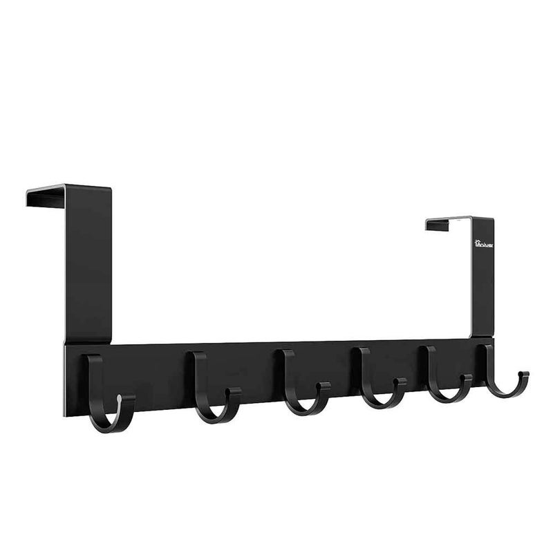 Anjuer Door Hooks Hanger Rack Aluminum Utility Organizer Holder for Kithchen Bathroom 6 Hooks Over the Door Hanger Black - Image 2