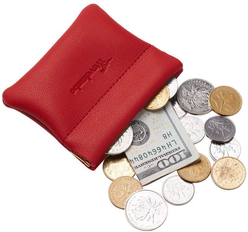 Travelambo Leather squeeze Coin Purse Pouch Change Holder For Men & Women (Access Red Classic) - Image 3
