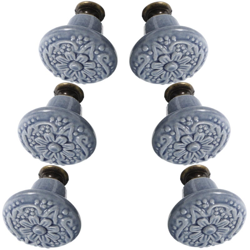 6Pcs Ceramic Cowboy Cabinet Knobs Set Embossed Drawer Pull Handles For Kitchen Wardrobe - Image 2
