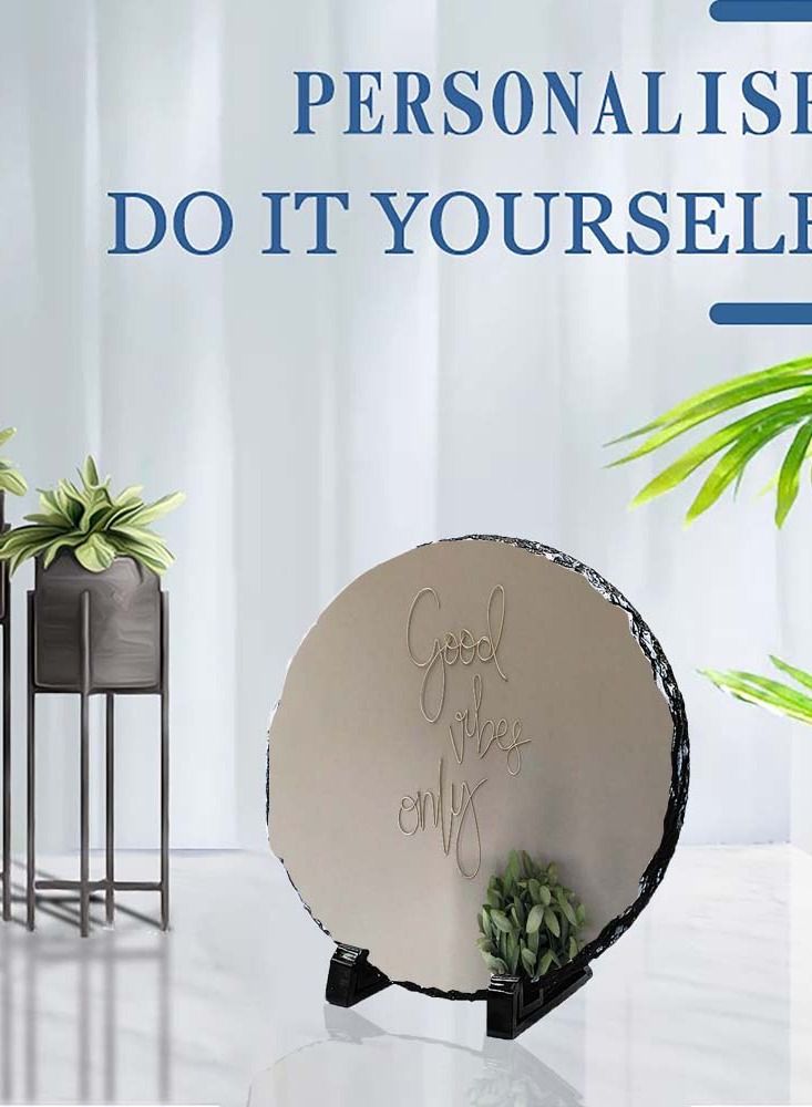 Service Zone Protective Printed White Round Shape Marble Photo Frame for Table Top Good Vibes Only 