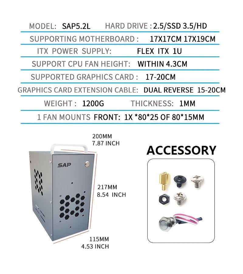 SAP 5.2L Mini ITX Desktop PC Case White 1.37gal Compact Portable Office Case With Integrated Graphics Supports 17x17 And 6.69x7.48 Inch Motherboards Non-Transparent Design - Image 2
