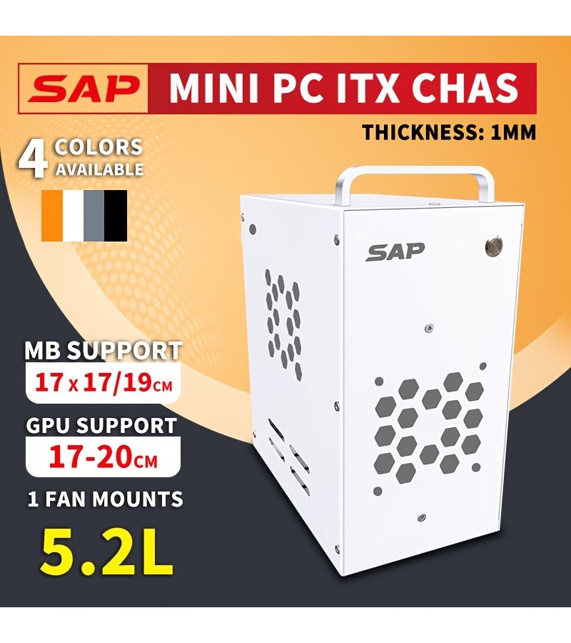 SAP 5.2L Mini ITX Desktop PC Case White 1.37gal Compact Portable Office Case With Integrated Graphics Supports 17x17 And 6.69x7.48 Inch Motherboards Non-Transparent Design - Image 1