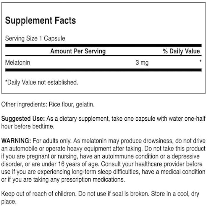 Swanson Melatonin - Herbal Supplement - Sleep and Relaxation - (120 Capsules, 3mg Each) - Image 2