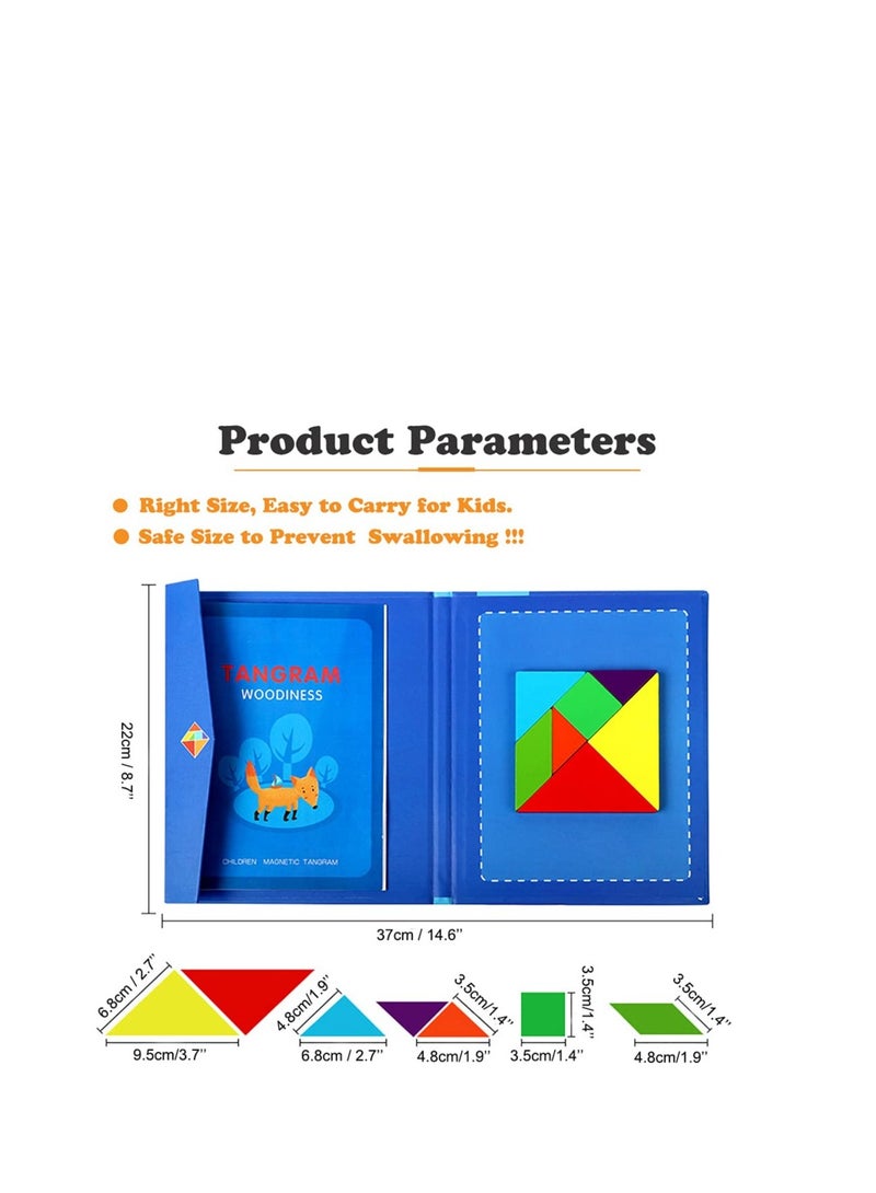 Excefore Wooden Pattern Tangram Magnetic Puzzle, Magnetic Pattern Block Book, IQ Educational Toy Gift Brain Teasers for Kid Toddlers Age 3+ Years Old - Image 4
