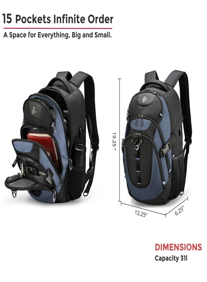 swissdigital Business Travel Laptop Backpack-for Man and Woman with Smart USB Charging Port Fits 15.6 inches laptops, Blue, Haze Blue/Black, Standard, Travel - Image 5