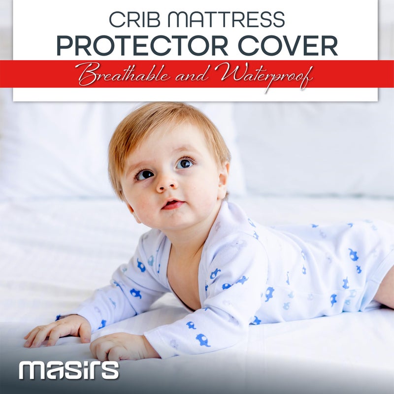 Masirs Crib Mattress Protector Cover - Comfortable, Breathable and Waterproof Material. Keep The Crib Mattress Clean and Protected and Give Your Baby a Cozy Restful Sleep. Machine and Dryer Friendly. - Image 2