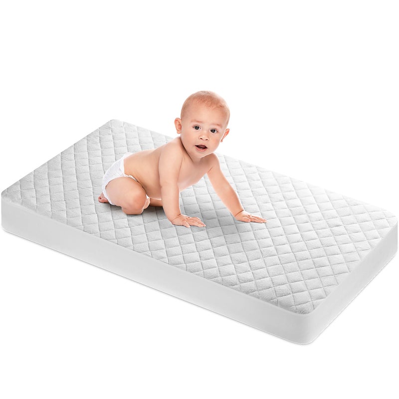 Masirs Crib Mattress Protector Cover - Comfortable, Breathable and Waterproof Material. Keep The Crib Mattress Clean and Protected and Give Your Baby a Cozy Restful Sleep. Machine and Dryer Friendly. - Image 1