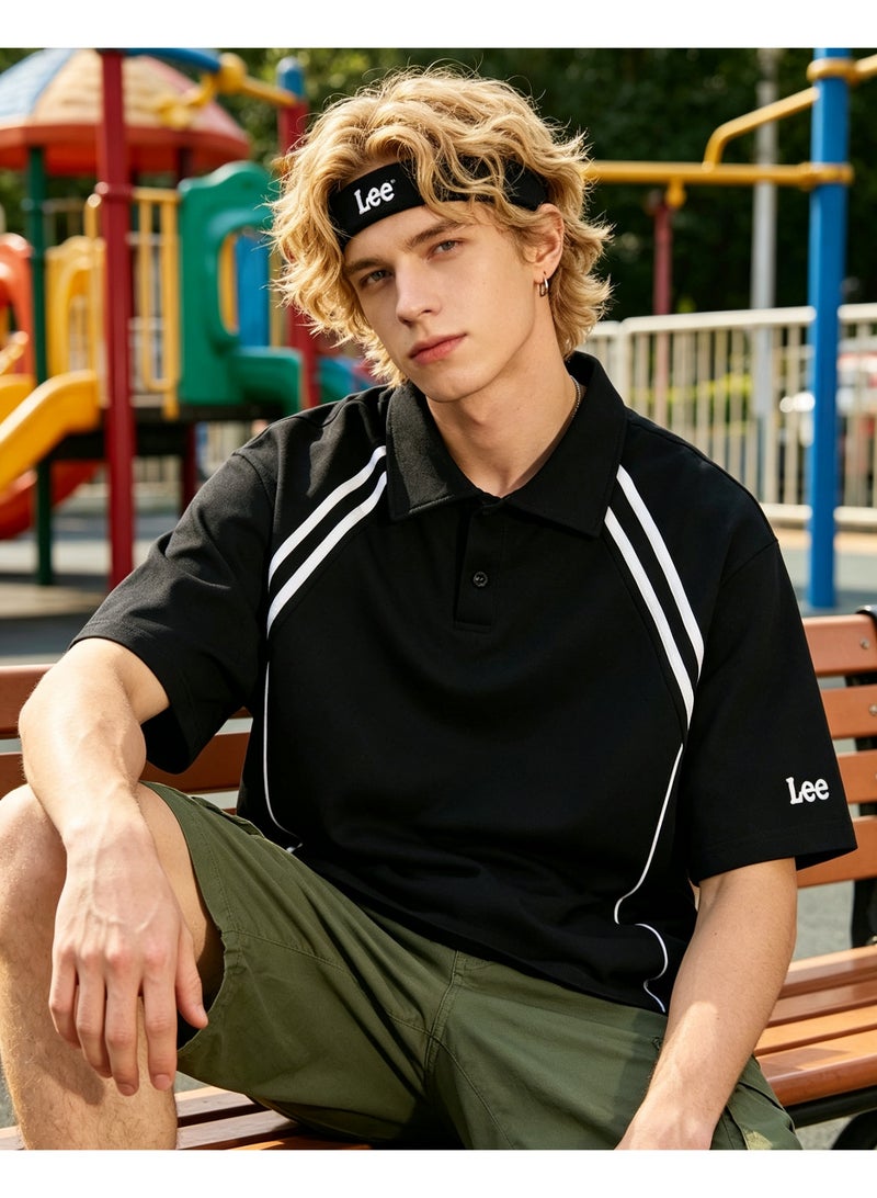 LEE Shoulder-inserted parallel bars short-sleeved Polo men's and women's summer beaded cotton sports casual tops - Image 5