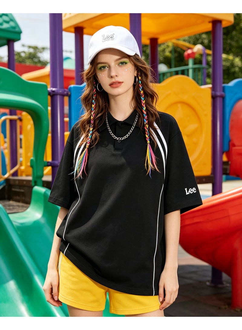 LEE Shoulder-inserted parallel bars short-sleeved Polo men's and women's summer beaded cotton sports casual tops - Image 2
