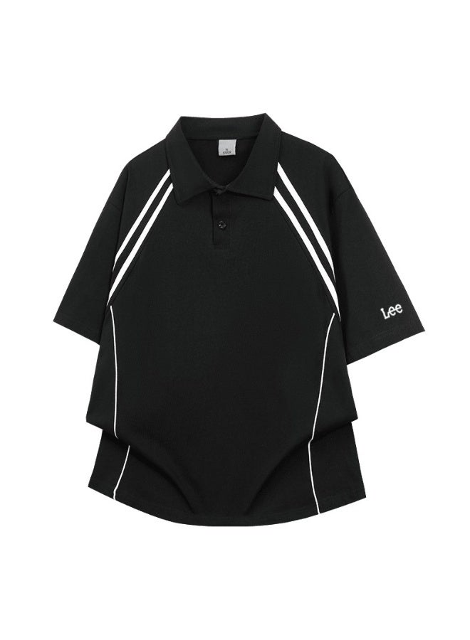 LEE Shoulder-inserted parallel bars short-sleeved Polo men's and women's summer beaded cotton sports casual tops - Image 3