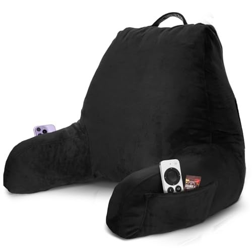 Nestl Reading Pillow with Shredded Memory Foam Designed for Sitting Up in Bed and Couch Back and Arms Adjustable Support for Adult  Teens Backrest Pillows for Reading with Washable Cover Black