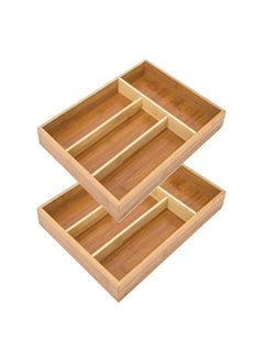 2 Pieces Bamboo Cutlery Drawer Tray Kitchen Organiser Storage Holder