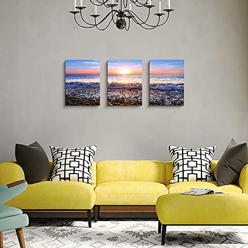 TTHYUEWS Wall Art For Living Room Blue Ocean Sea Canvas Wall Decor for Home artwork Painting 12" x 16" 3 Pieces Canvas Print For bedroom Decor Modern Salon kitchen office Hang a picture Beach Sun ocean - Image 5