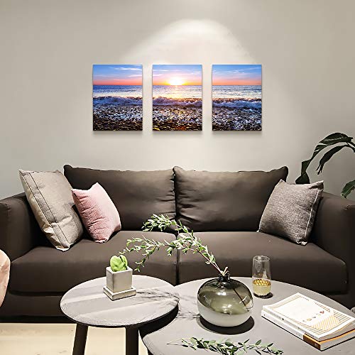 TTHYUEWS Wall Art For Living Room Blue Ocean Sea Canvas Wall Decor for Home artwork Painting 12" x 16" 3 Pieces Canvas Print For bedroom Decor Modern Salon kitchen office Hang a picture Beach Sun ocean - Image 2