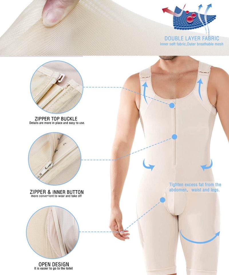 NonEcho Men Shapewear Tummy Control Full Body Shaper Slimming Bodysuit Plus Size - Image 2