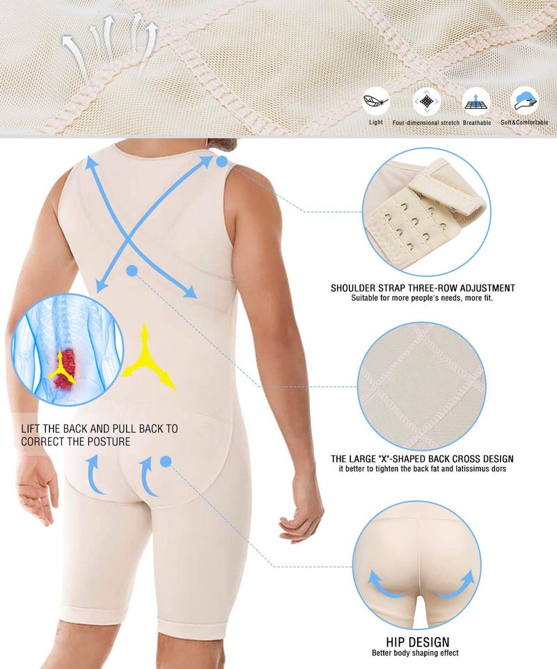 NonEcho Men Shapewear Tummy Control Full Body Shaper Slimming Bodysuit Plus Size - Image 3